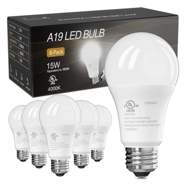 TJOY A19 LED Light Bulb, 100W Equivalent, 4000K