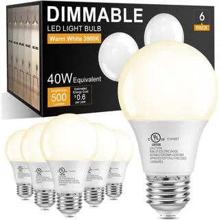 TJOY A19 Dimmable LED Light Bulb, 40W Equivalent, 3000K
