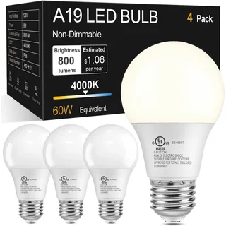 TJOY A19 LED Light Bulb, 60W Equivalent, 4000K
