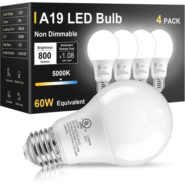TJOY A19 LED Light Bulb, 60W Equivalent, 5000K