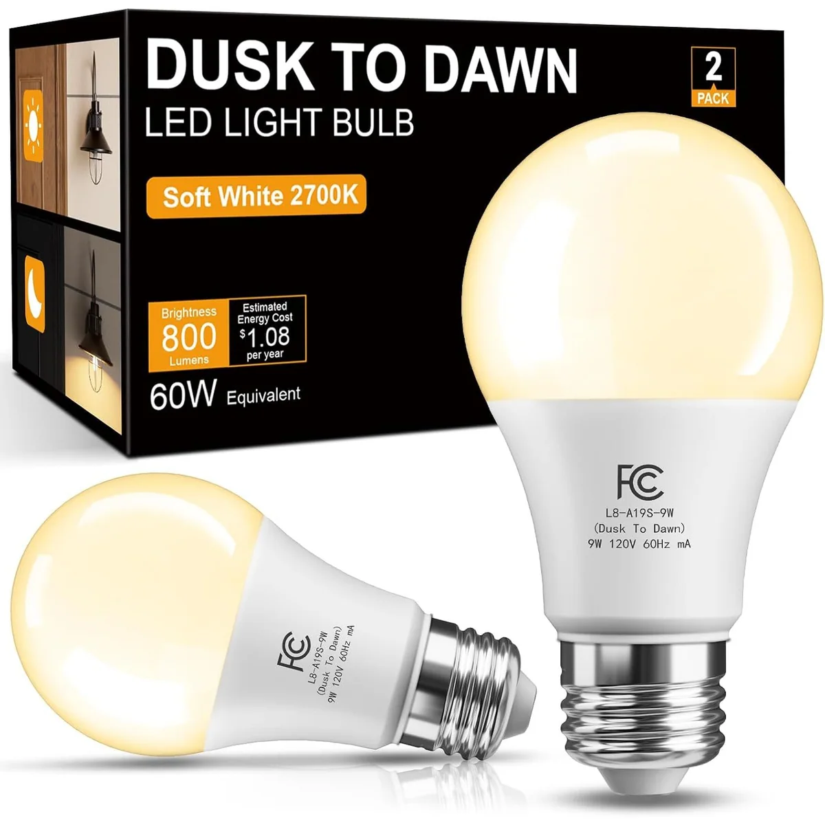 TJOY Dusk-to-Dawn A19 LED Bulb, Soft white 2700K