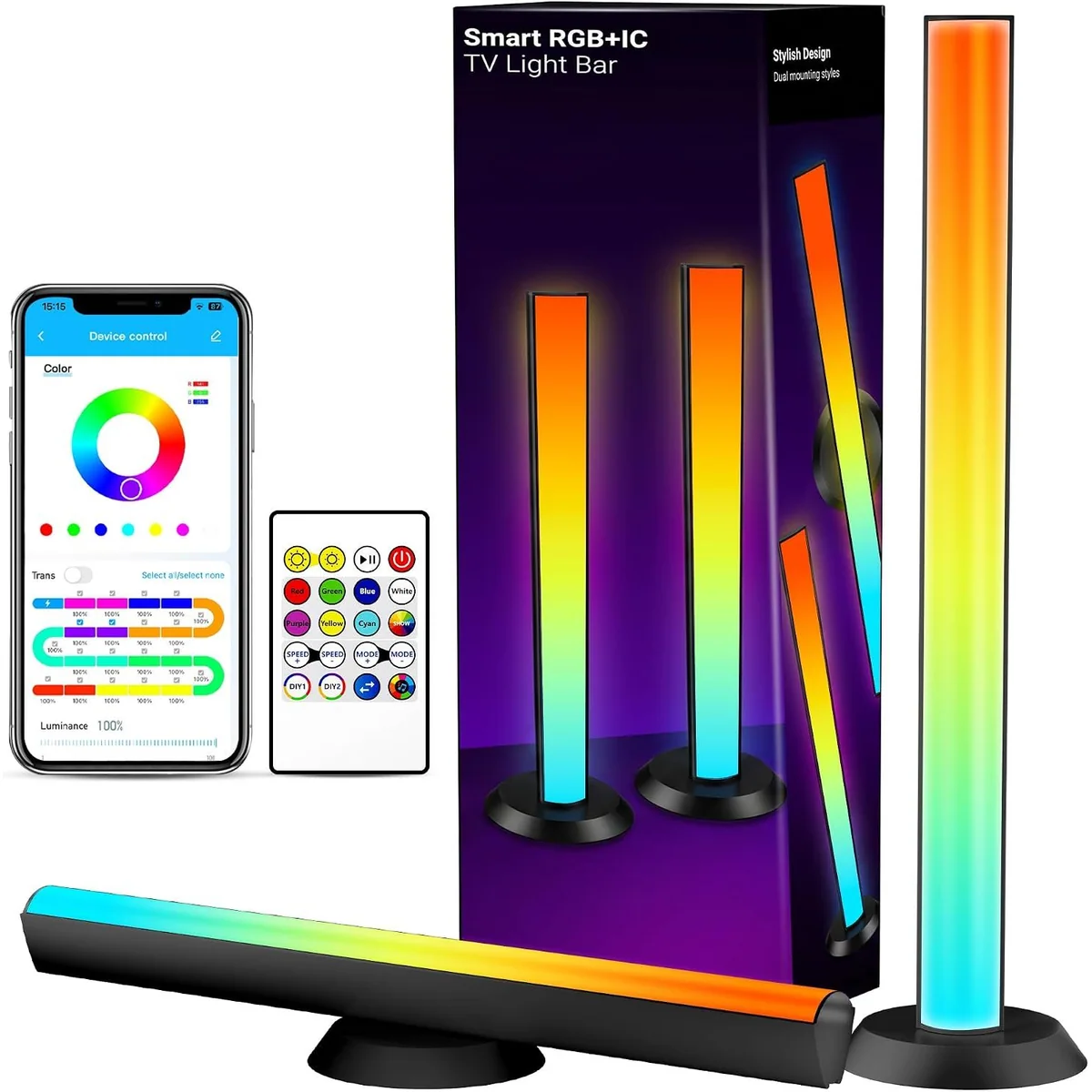 TJOY Smart Wi-Fi Light Bars, Pair, Black