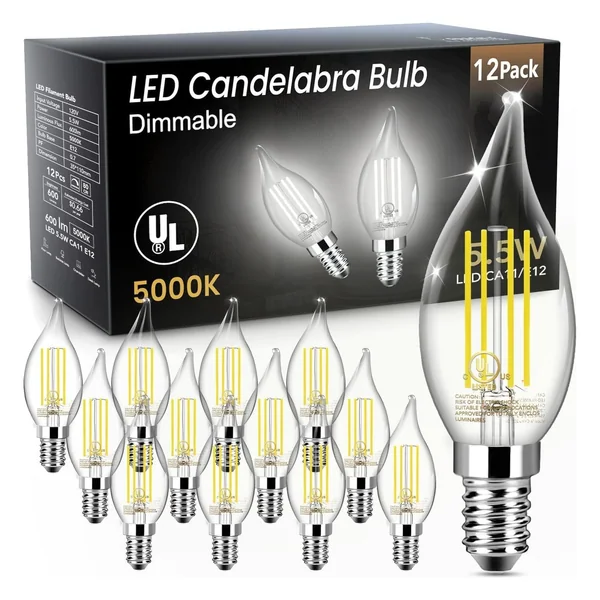 TJOY CA11 Flame-Tip Candelabra LED Bulb, 600 Lumens