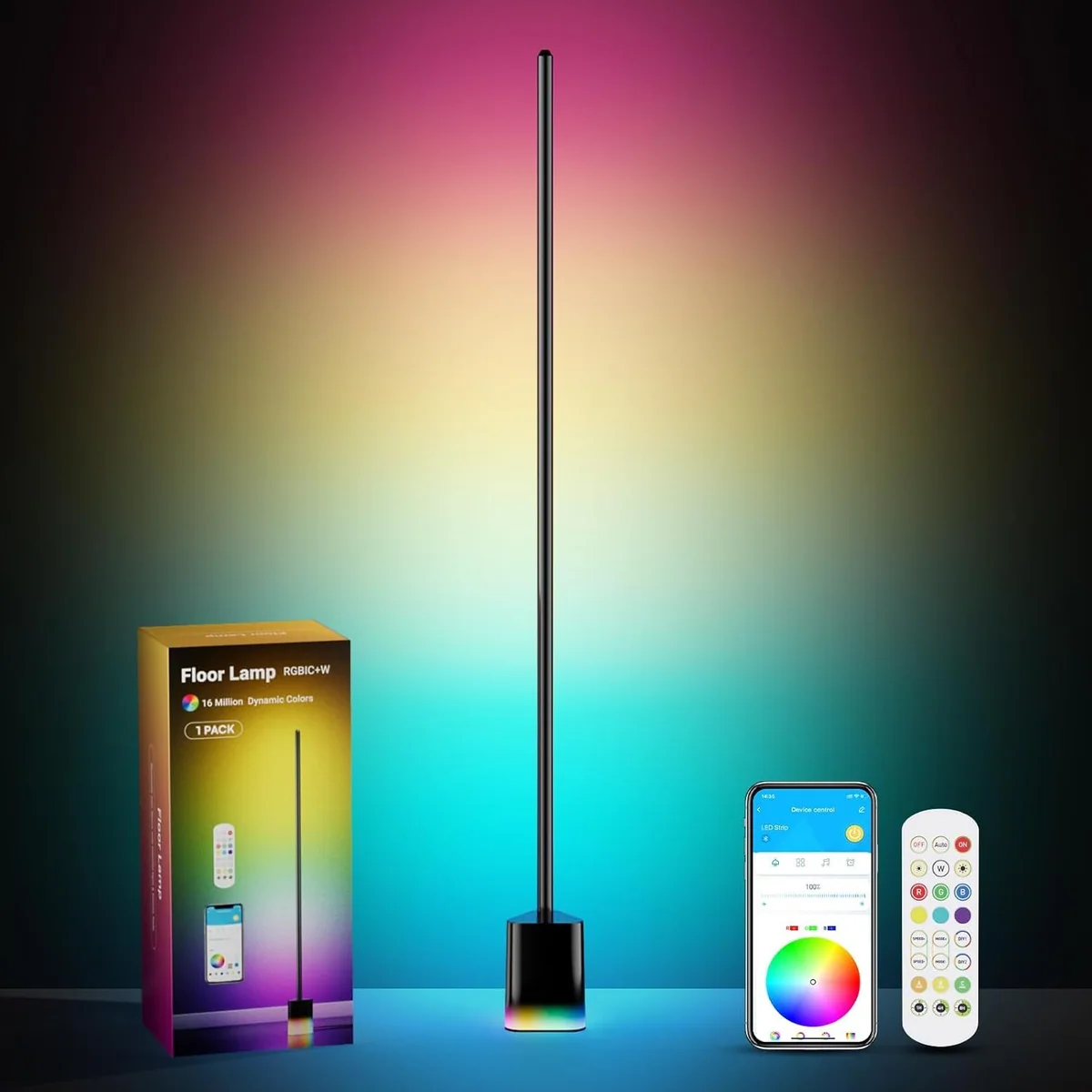 TJOY Smart Corner Floor Lamp with Glowing Base, Black