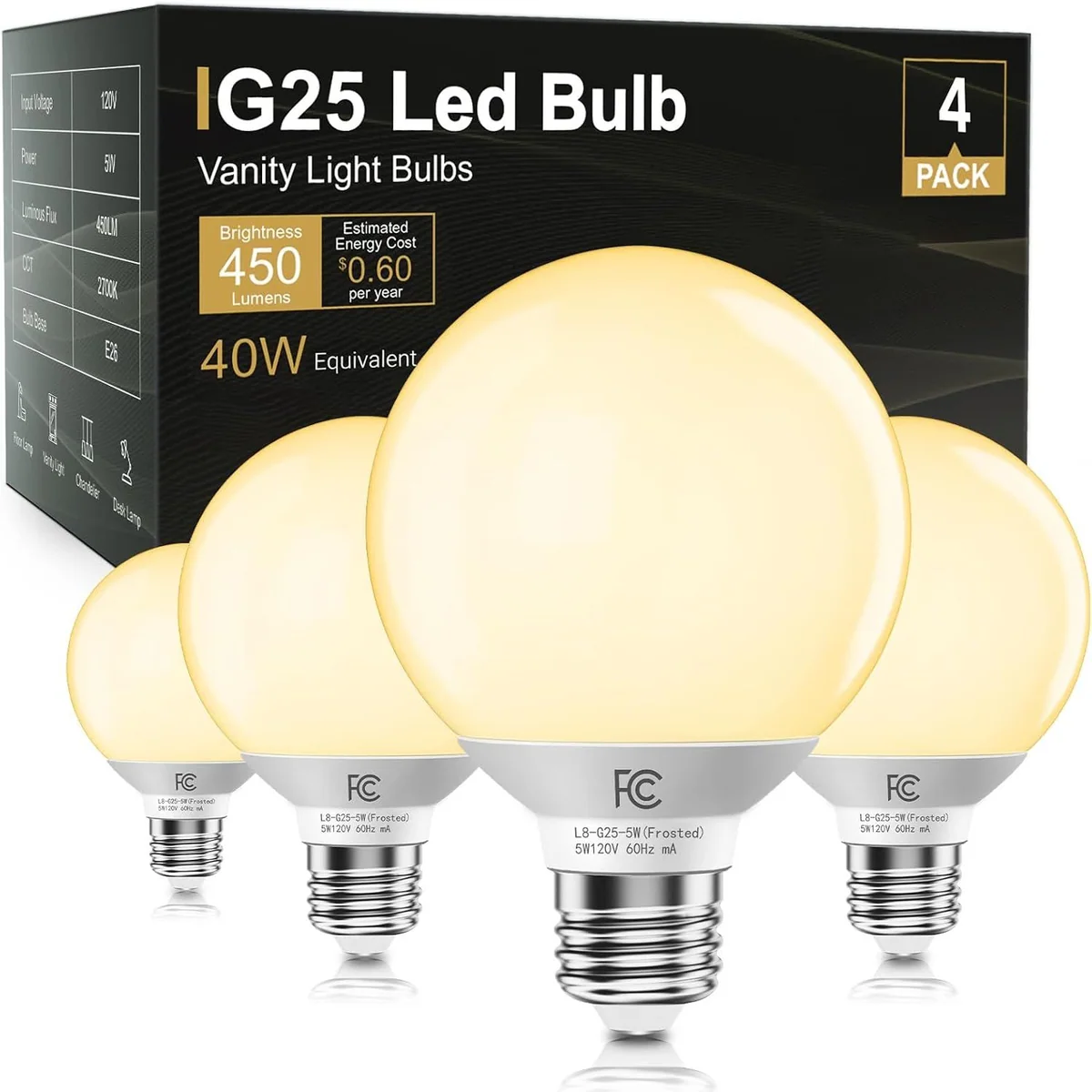 TJOY G25 LED Globe Bulb, 5W, Soft white 2700K