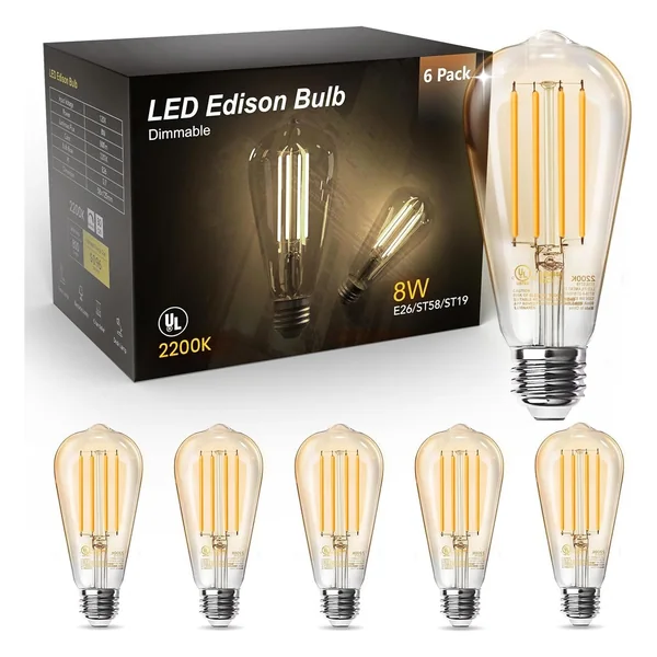 TJOY ST58 Edison Filament LED Bulb, 60W Equivalent, 2200K