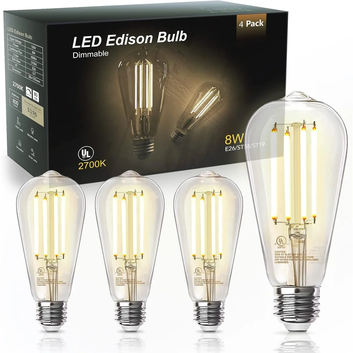 TJOY ST58 Edison Filament LED Bulb, 60W Equivalent, Soft white 2700K